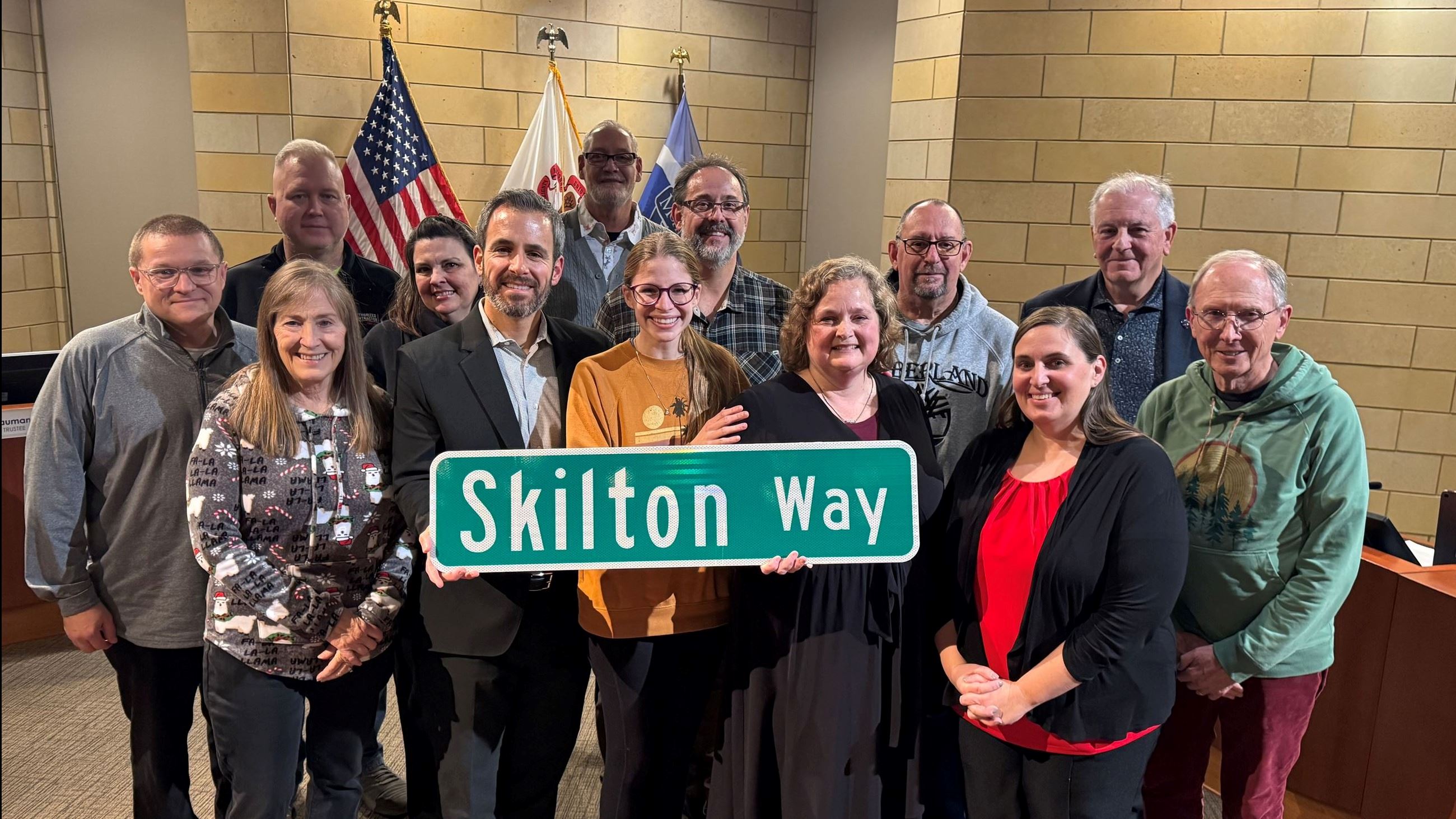 Village Board Presenting Skilton Way sign to former Library Director
